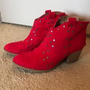 Studded red booties